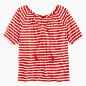 J. Crew Knit Peasant Short Sleeve Red Stripe Top